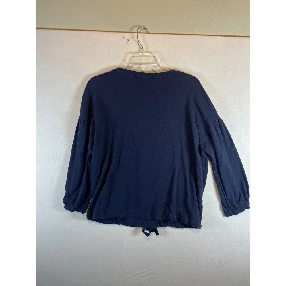 Banana Republic Navy Blue Puff Sleeve Drawstring Hem Knit Top‎ Small Long Sleeve